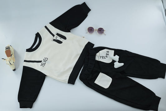 Baby Boys Black & White 2-Piece Tracksuit Set