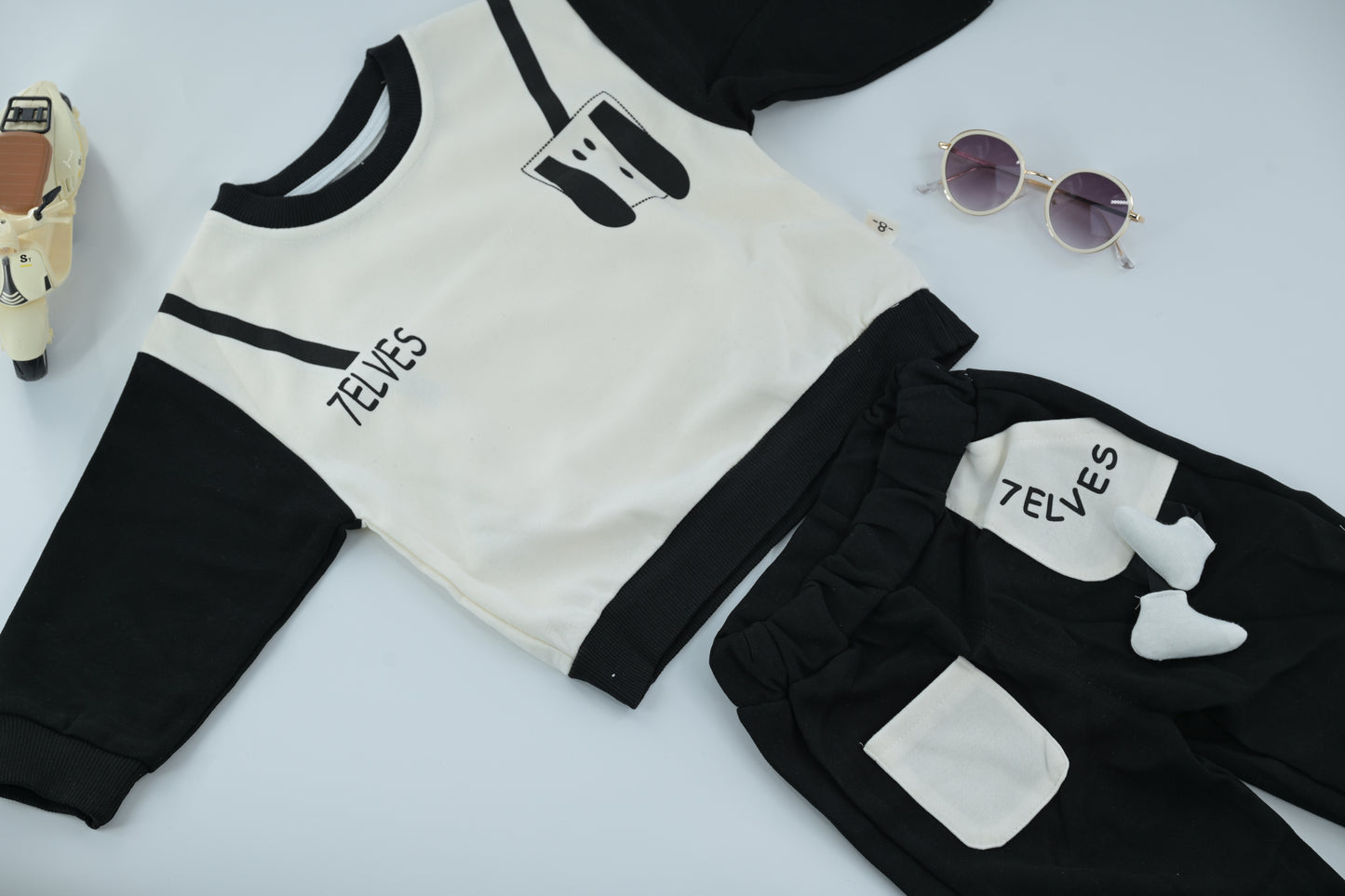 Baby Boys Black & White 2-Piece Tracksuit Set