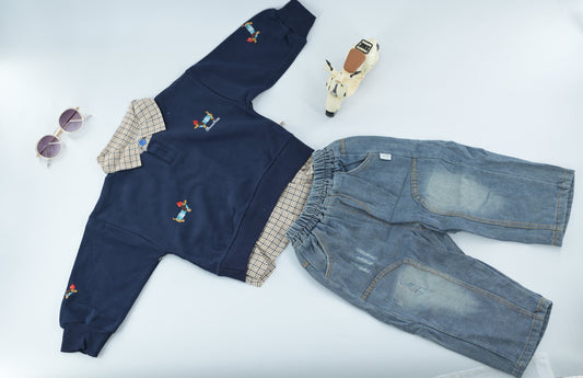 Baby Boys Navy Sweatshirt & Denim Jeans Set | Casual 2 Piece Outfit