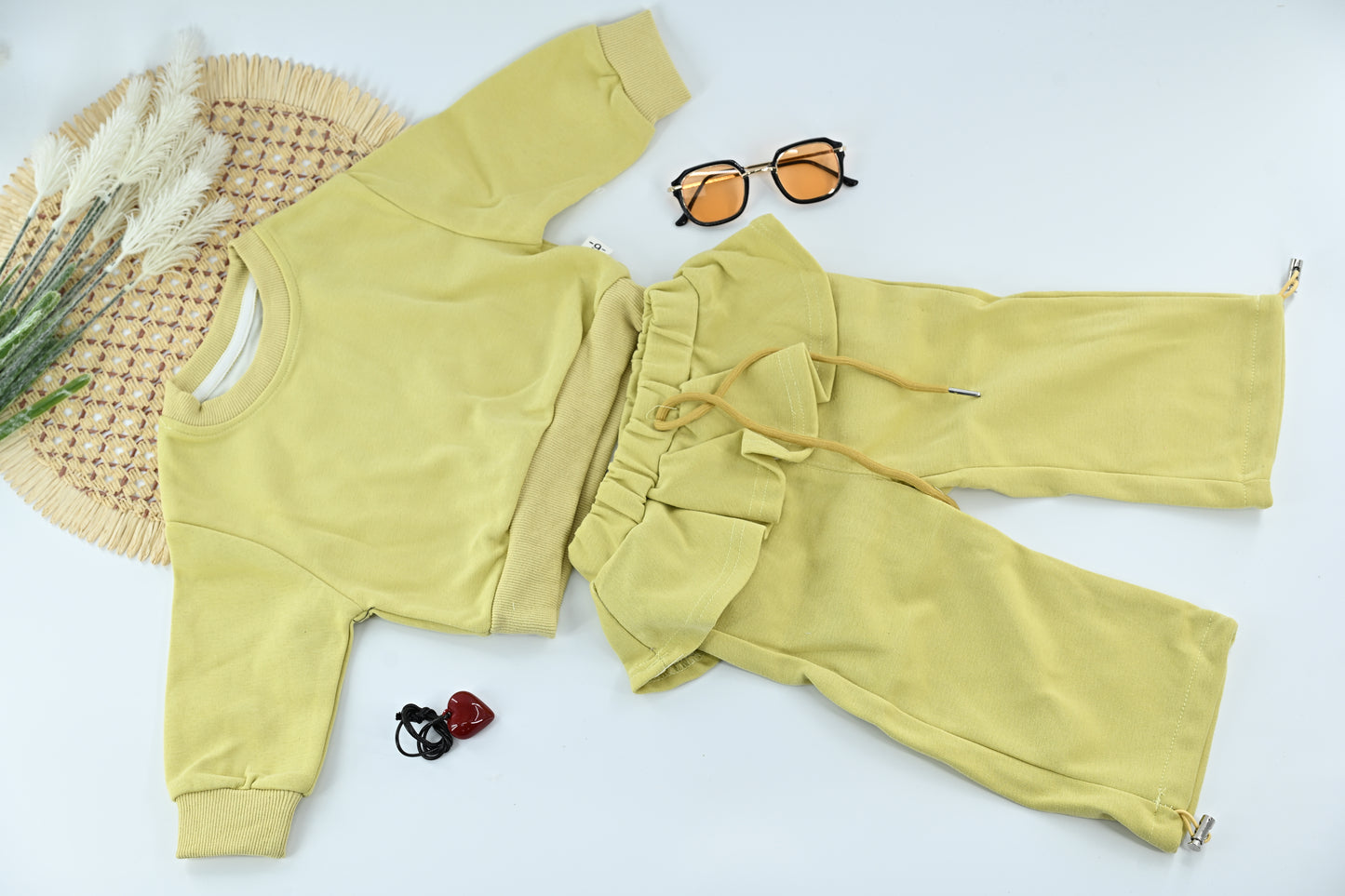Girls Pink Ribbed Co-ord Set with Heart Chain | Cute Kids Outfit