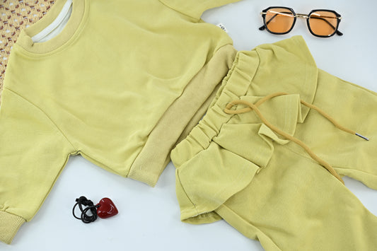 Kid's Yellow Ribbed Fabric Co-ord Set with Cute Heart Chain