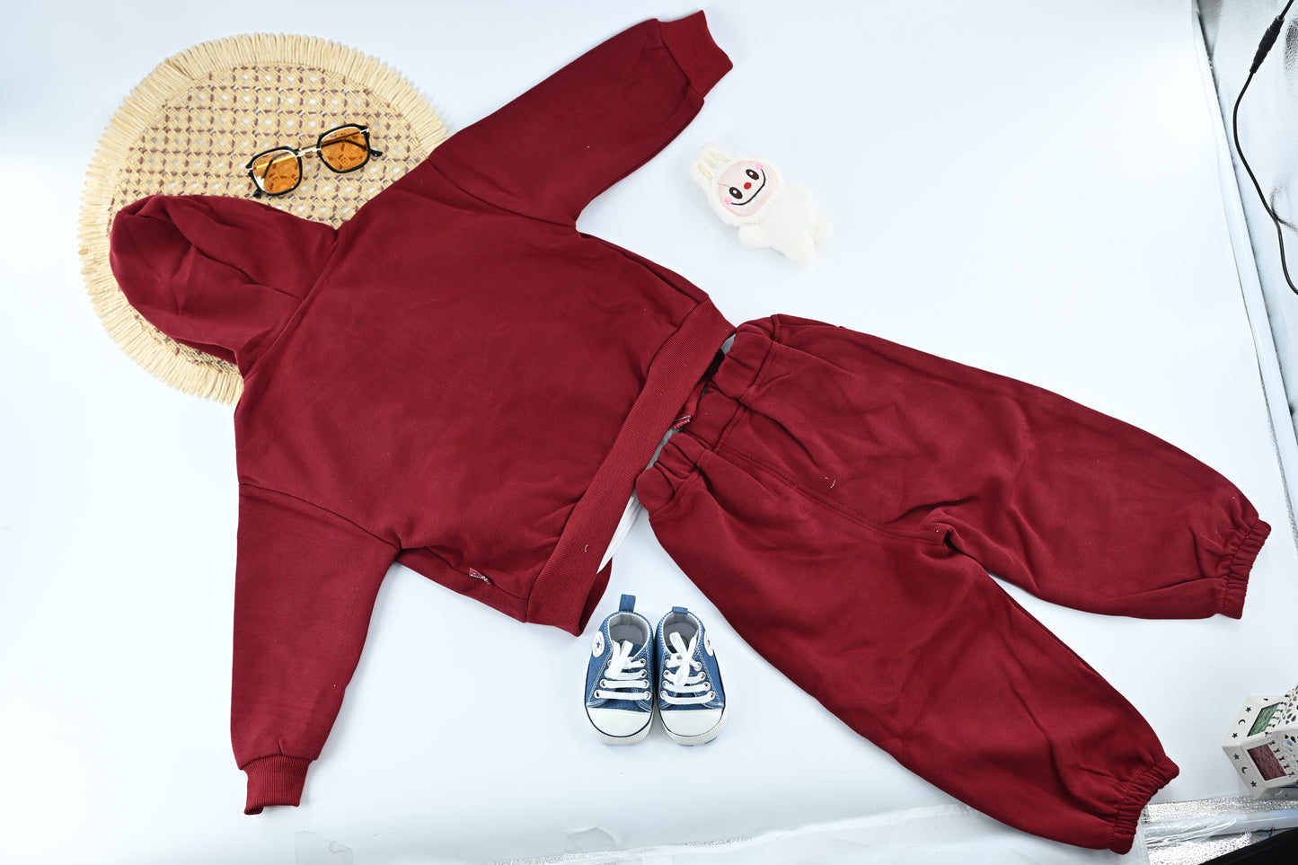 Girls Burgundy Cartoon Hoodie Co-ord Set