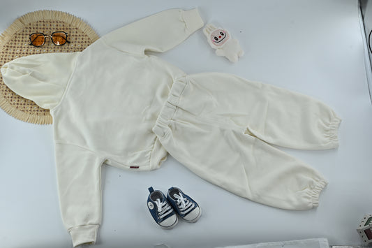 Girls Labubu Cream Hoodie &amp; Jogger Set – Cute 2 Piece Kids Outfit