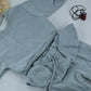 Girls Bluish Grey Ribbed Fabric Co-ord Set with Cute Heart Chain