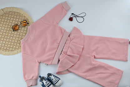 Girls Pink Ribbed Co-ord Set with Heart Chain | Cute Kids Outfit