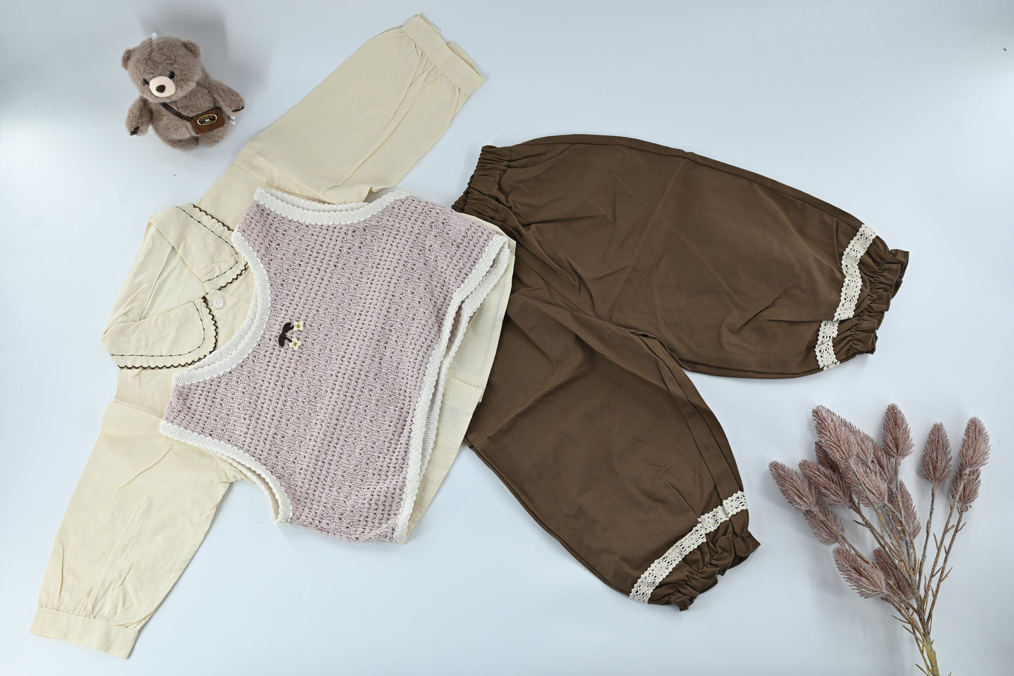 Baby Girls 3 Piece Outfit Set | Shirt, Knit Vest & Pants