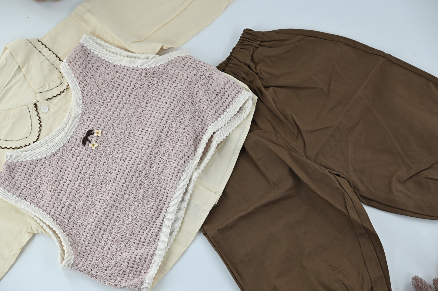 Baby Girls 3 Piece Outfit Set | Shirt, Knit Vest & Pants