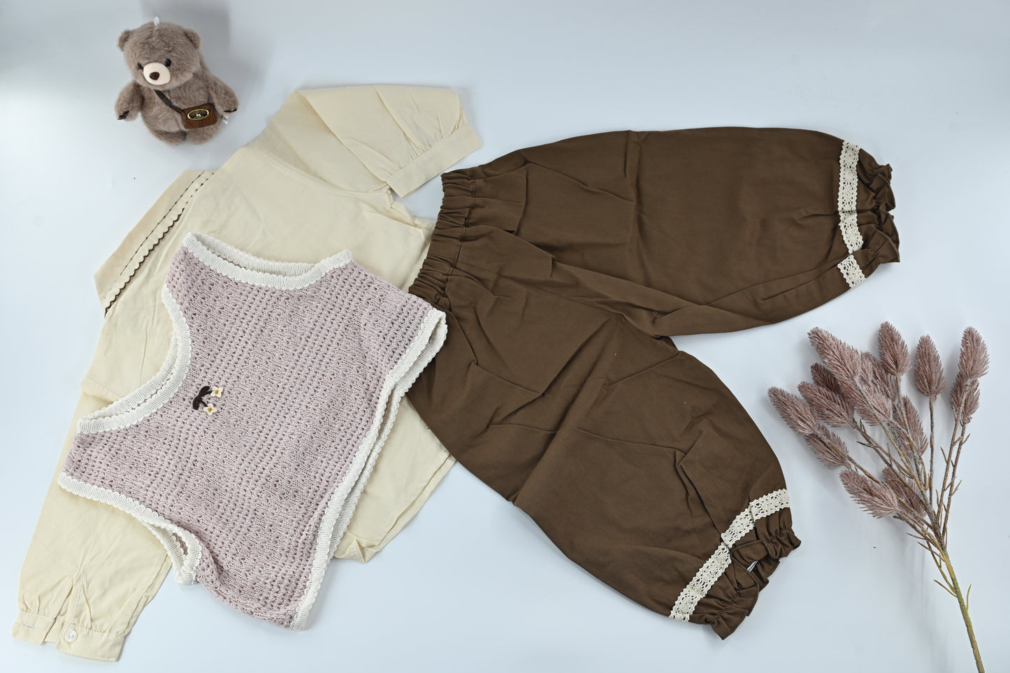 Baby Girls 3 Piece Outfit Set | Shirt, Knit Vest & Pants