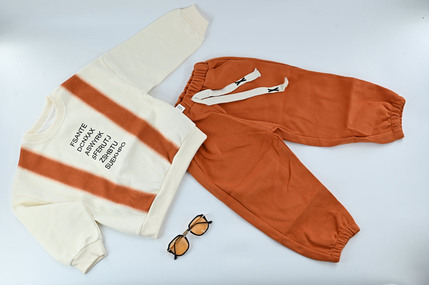 Cream & Rust Orange Kids Sweatshirt and Jogger Set | Comfortable 2-Piece Outfit