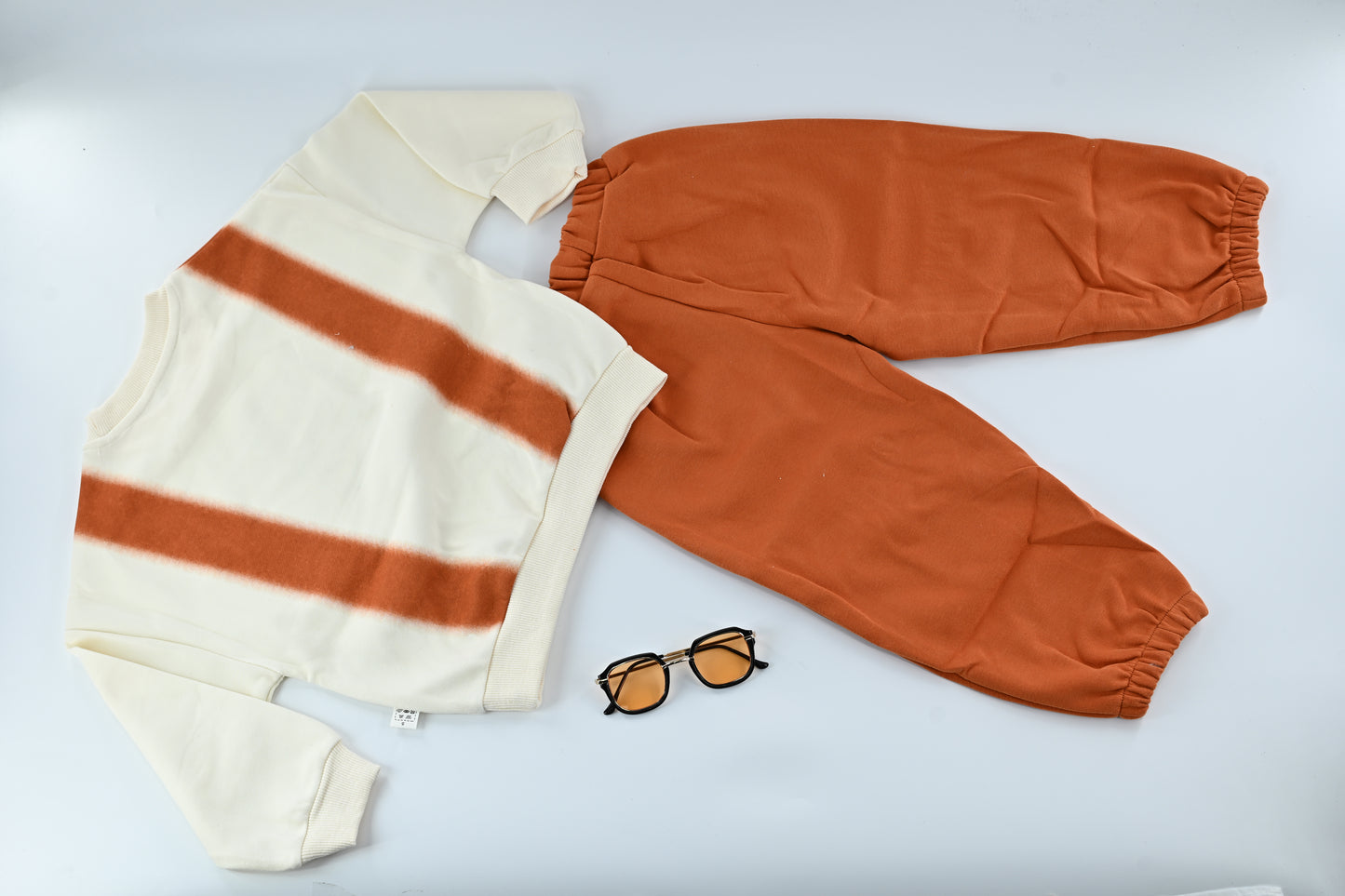 Cream & Rust Orange Kids Sweatshirt and Jogger Set | Comfortable 2-Piece Outfit