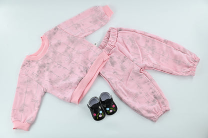 Kids Pink Knitted Sweater Co-ord Set