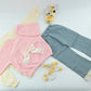 Baby Girl Bow Knit Cream & Brown Top and Pants 3-Piece Set