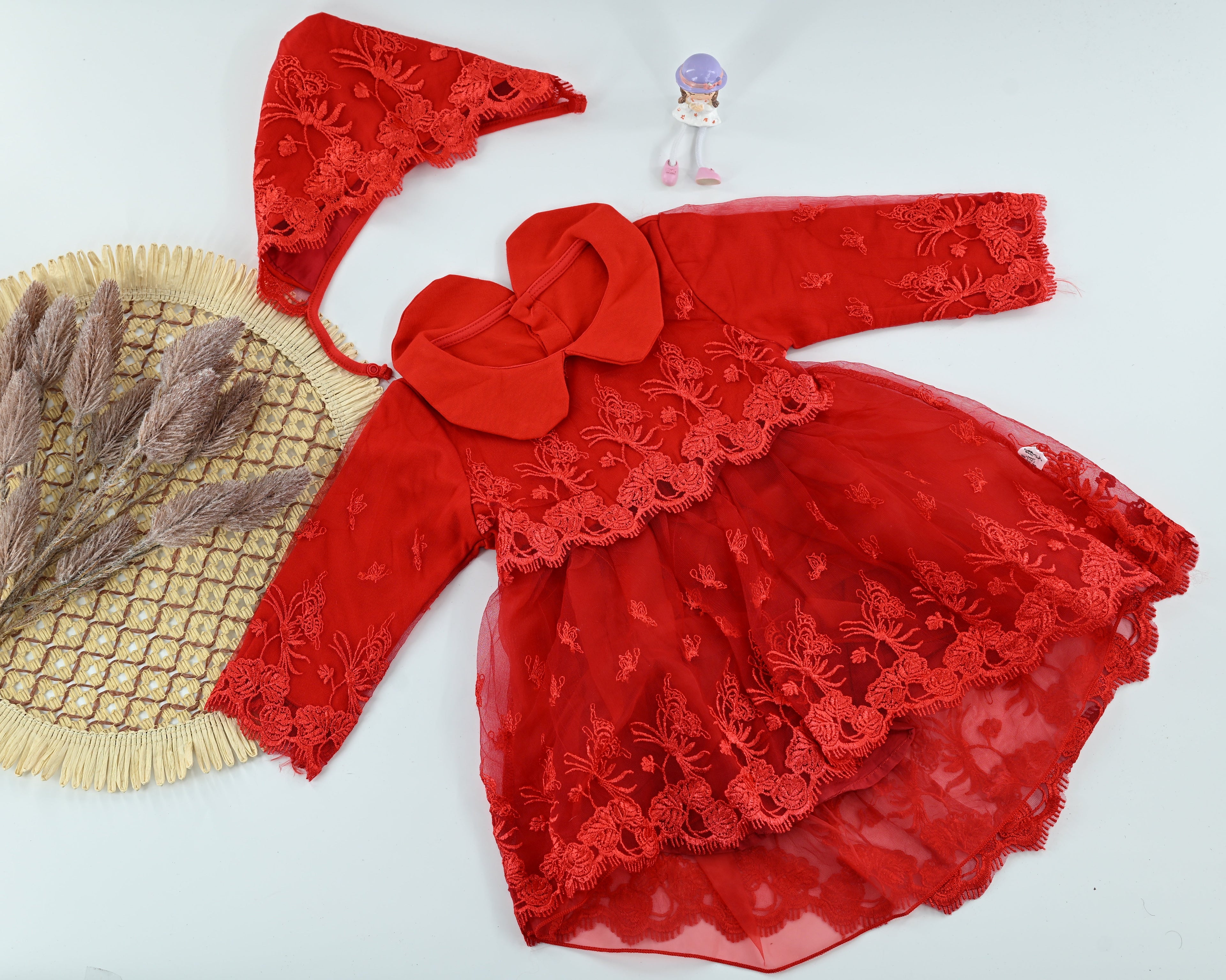 Baby Girl Red Elegant Lace Dress Romper