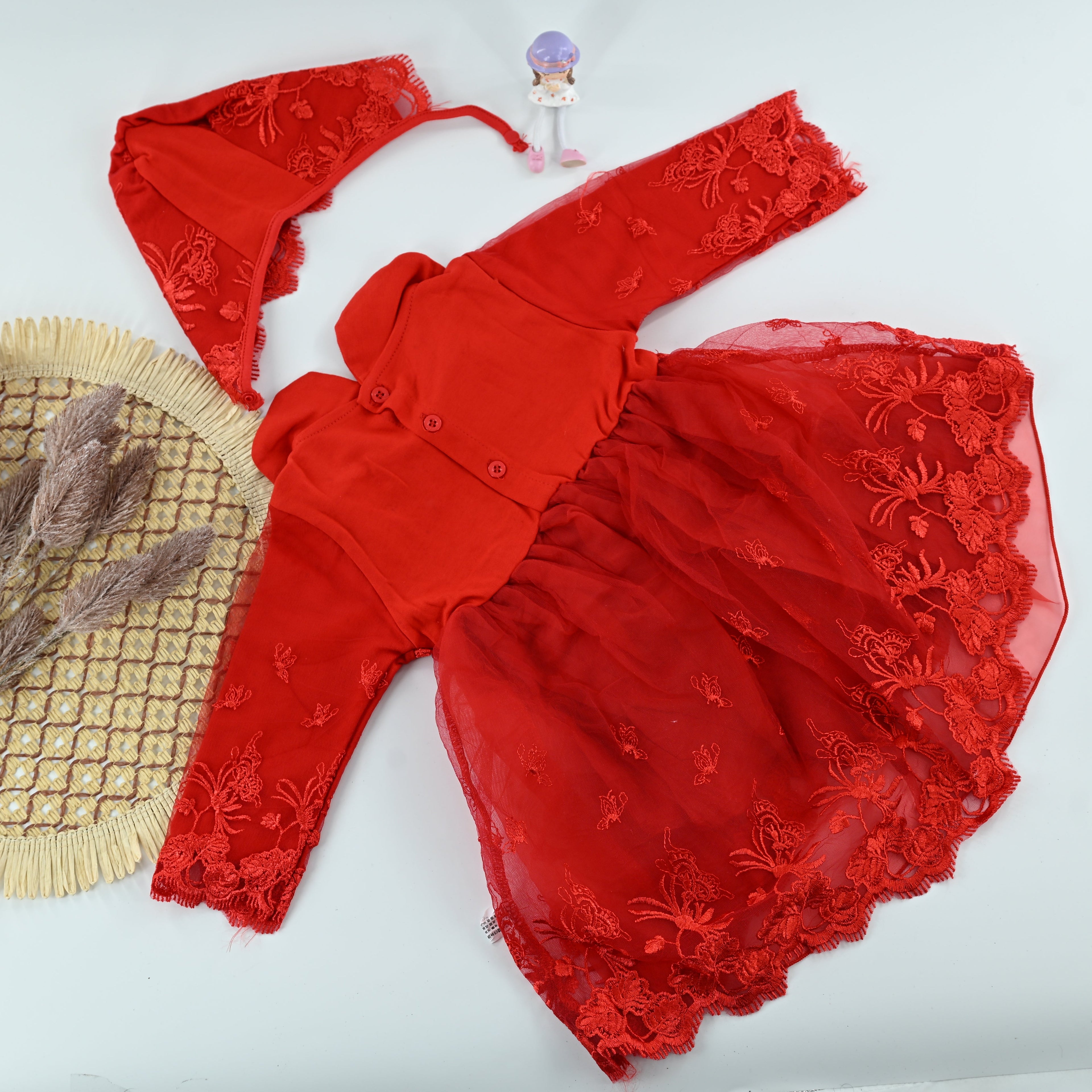 Baby Girl Red Elegant Lace Dress Romper
