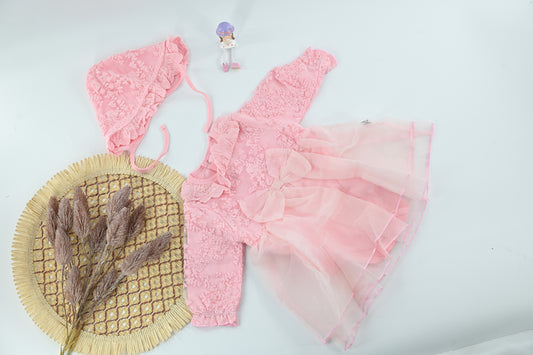 Baby Girl  Pink Elegant Lace Dress with Cap