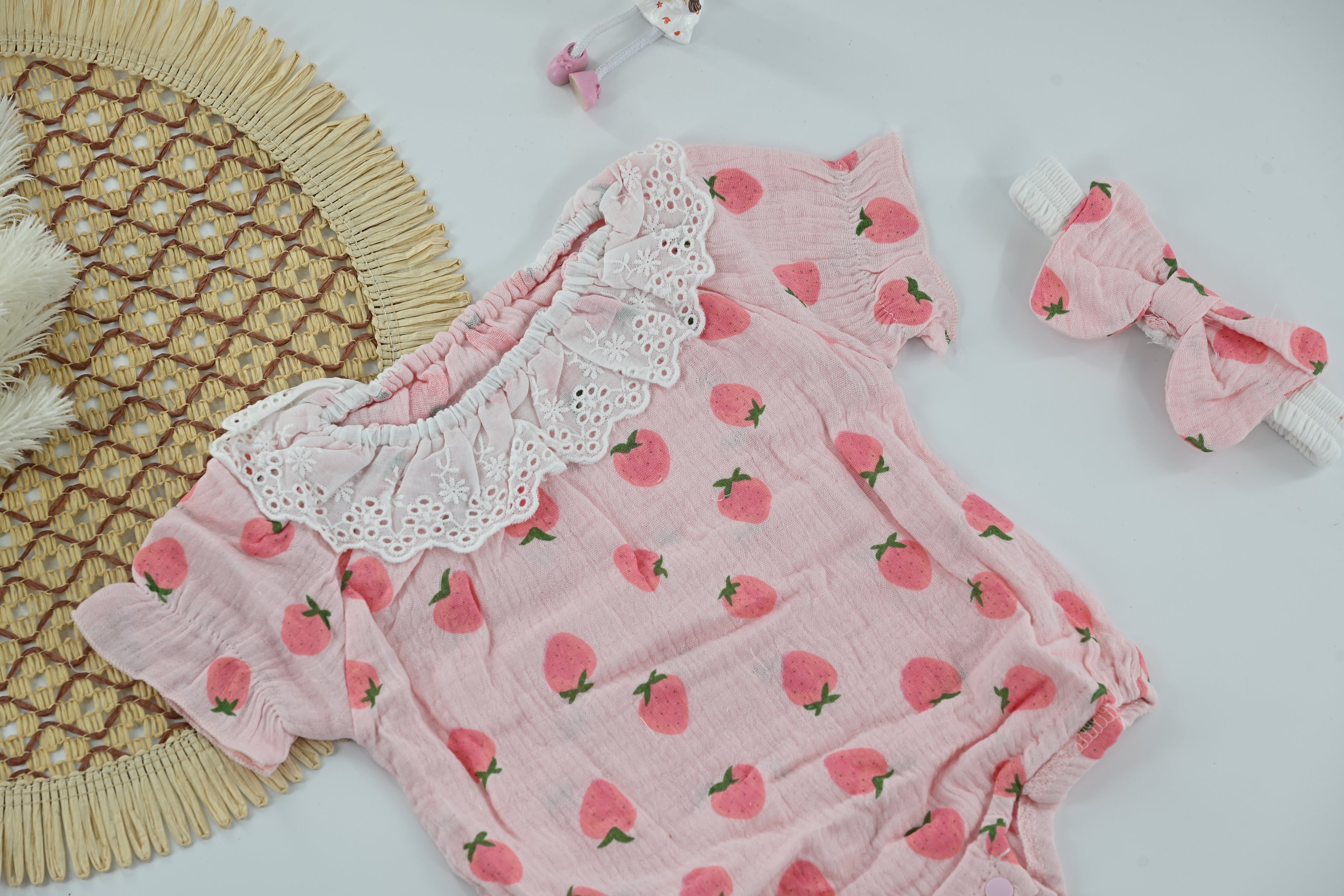 Baby Girl Cotton Strawberry Dress with Bow