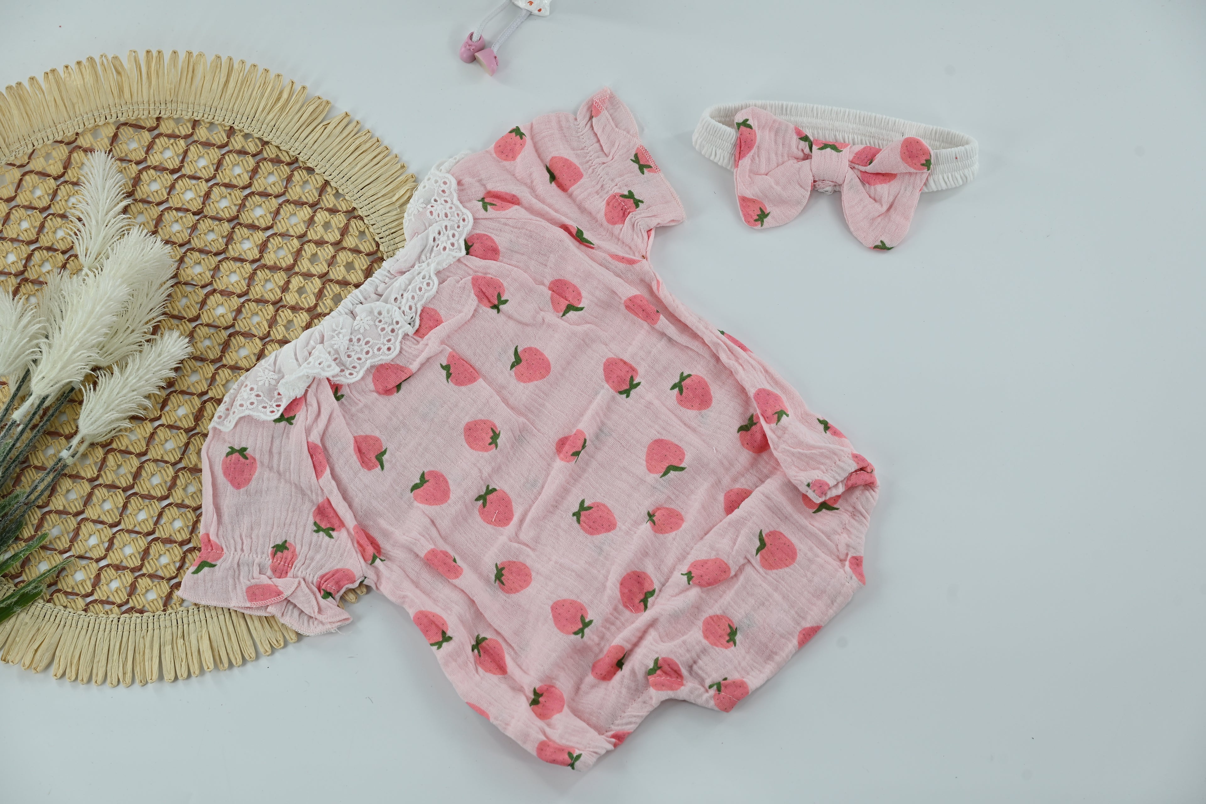 Baby Girl Cotton Strawberry Dress with Bow