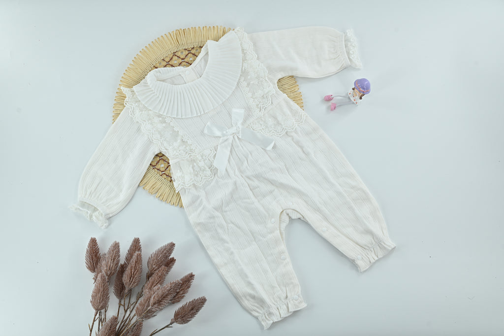 Baby Girl Elegant Pure  White Cotton Romper