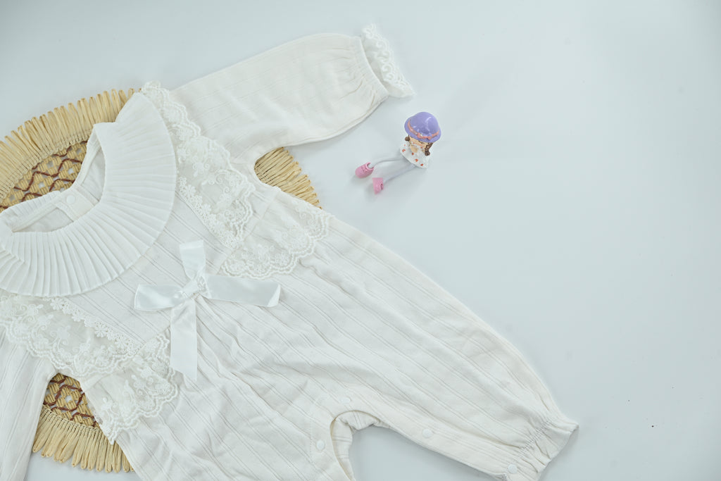 Baby Girl Elegant Pure  White Cotton Romper