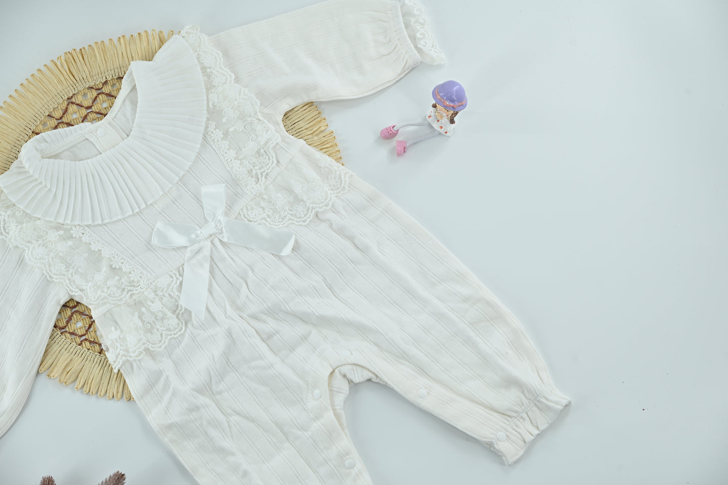 Baby Girl Elegant Pure  White Cotton Romper