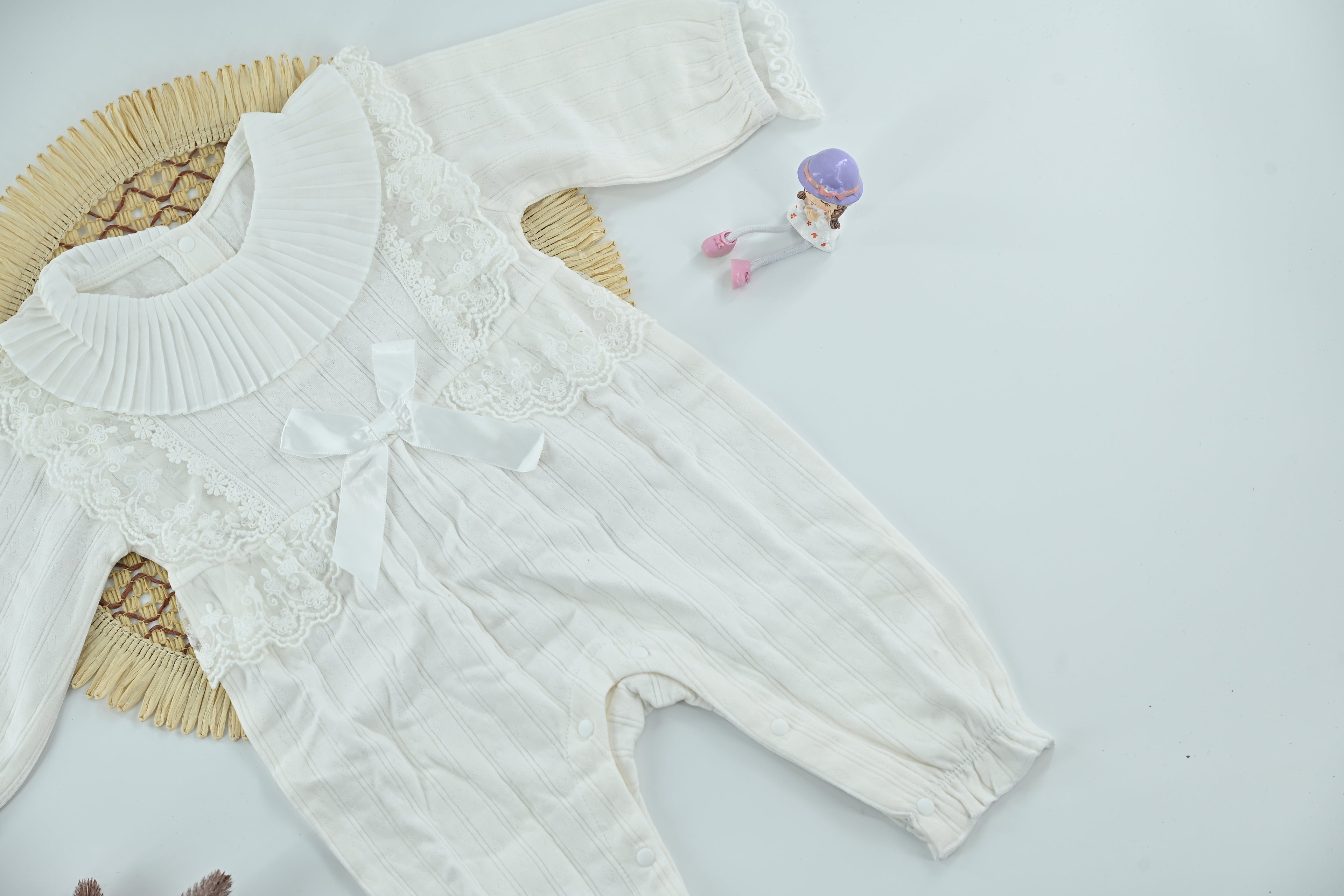 Baby Girl Elegant Pure  White Cotton Romper