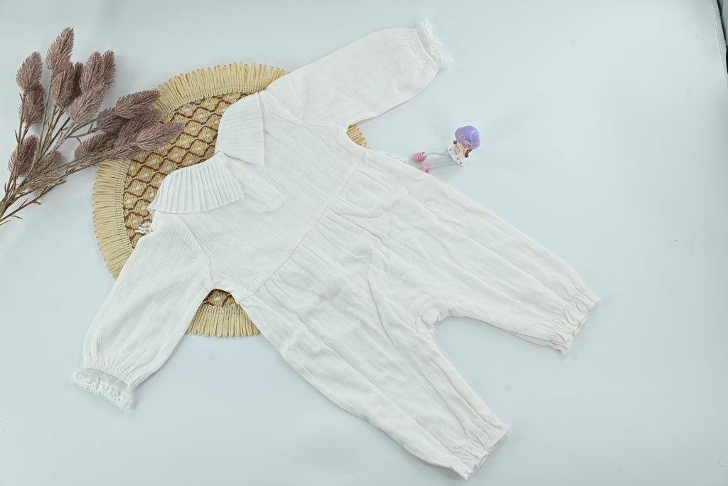 Baby Girl Elegant Pure  White Cotton Romper