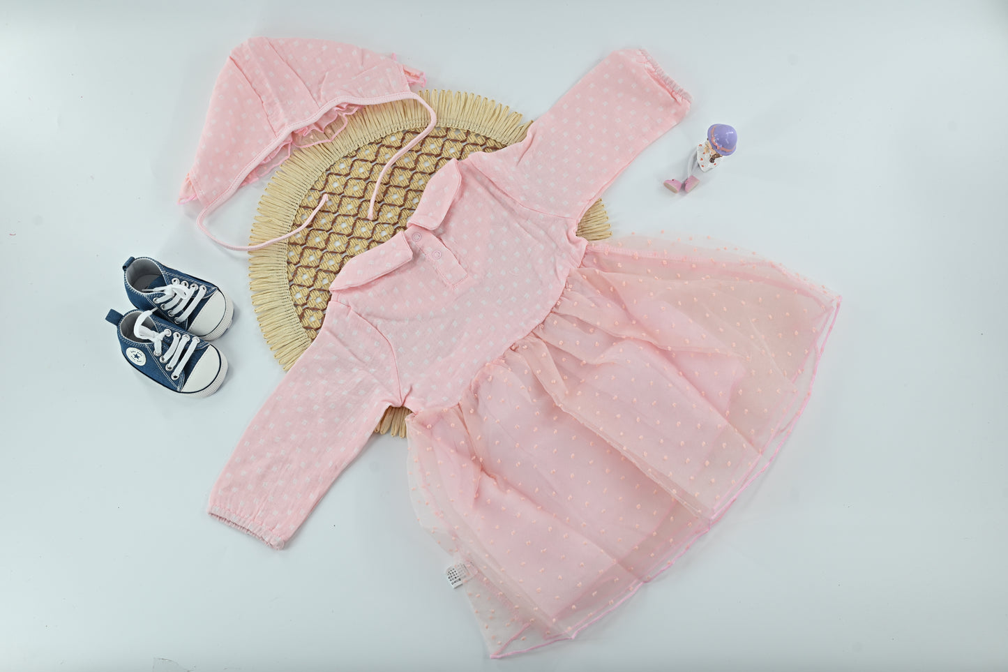 Sweet Blossom Baby Girl Cotton Tulle Dress with Hat