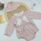 Ruby Pearl Bow Ribbed Baby Romper Set