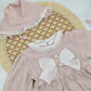 Blush Pearl Bow Ribbed Baby Romper Set