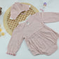 Blush Pearl Bow Ribbed Baby Romper Set