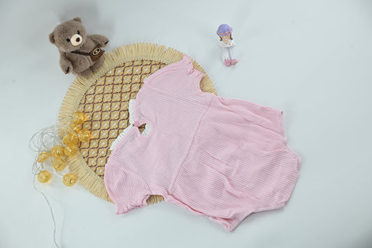 Baby Girl Pink Ribbed Cotton Romper Summer