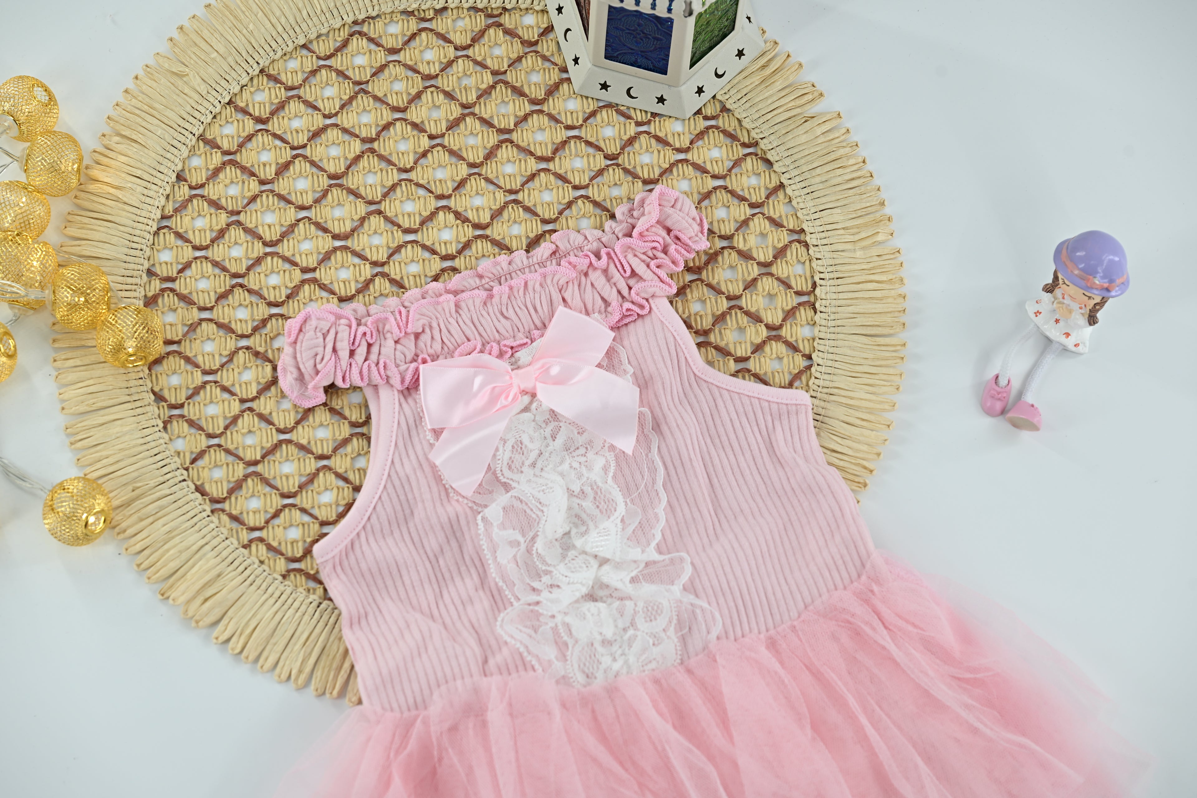 Blush Lace Bow Tutu Baby Dress