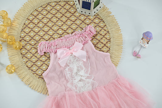 Blush Lace Bow Tutu Baby Dress