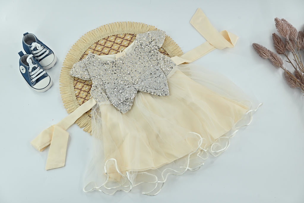 Baby Girl beige Sequin Tulle Party Dress