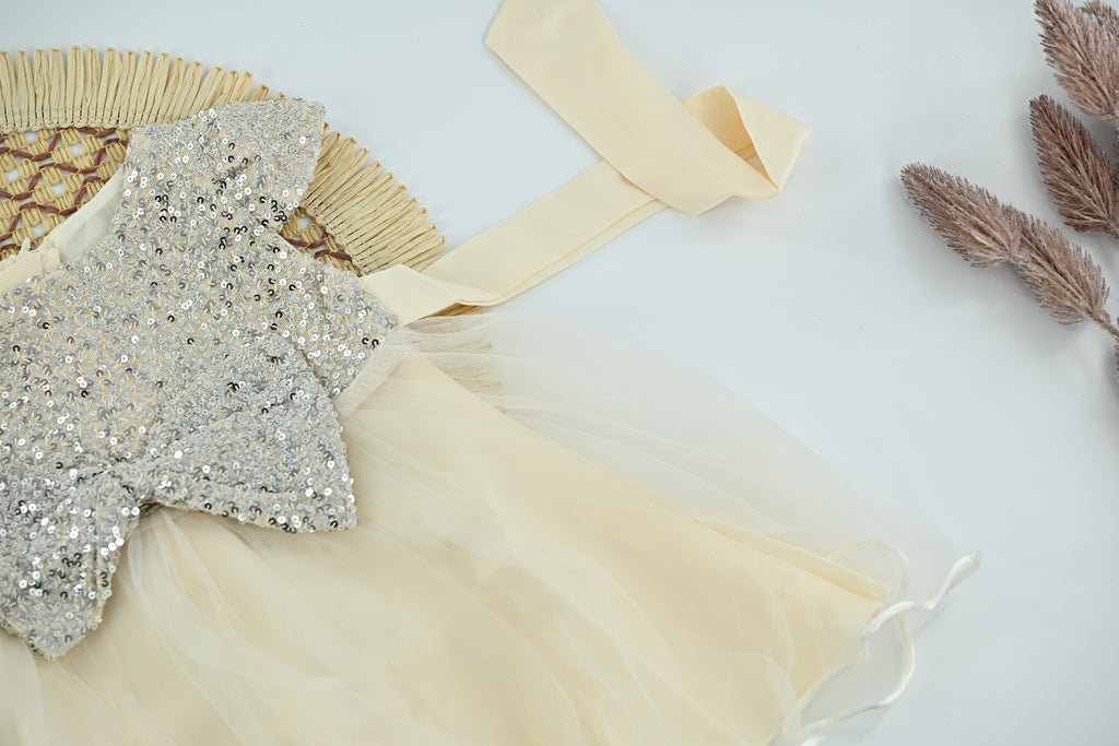 Baby Girl beige Sequin Tulle Party Dress