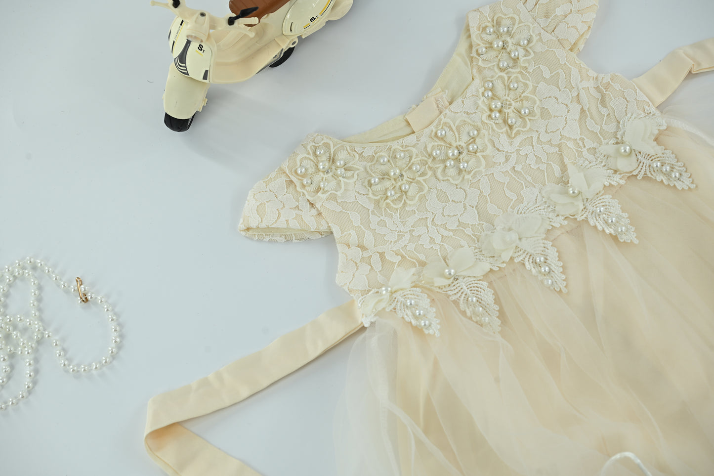 Baby Girls Beige Lace Tulle Party Dress