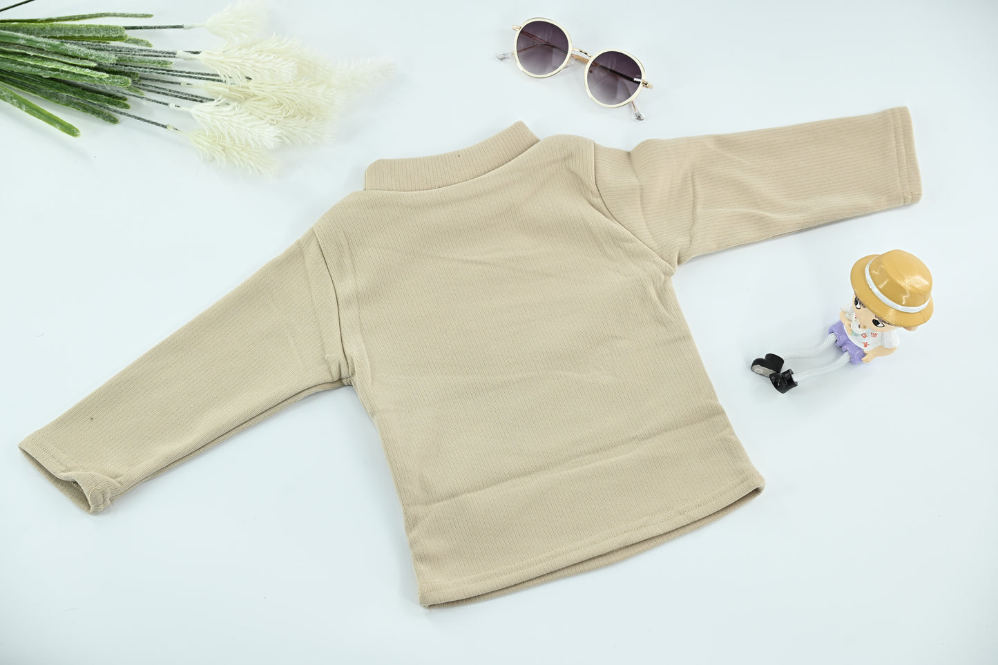 Soft Ribbed Beige Kids Cotton Blend Top