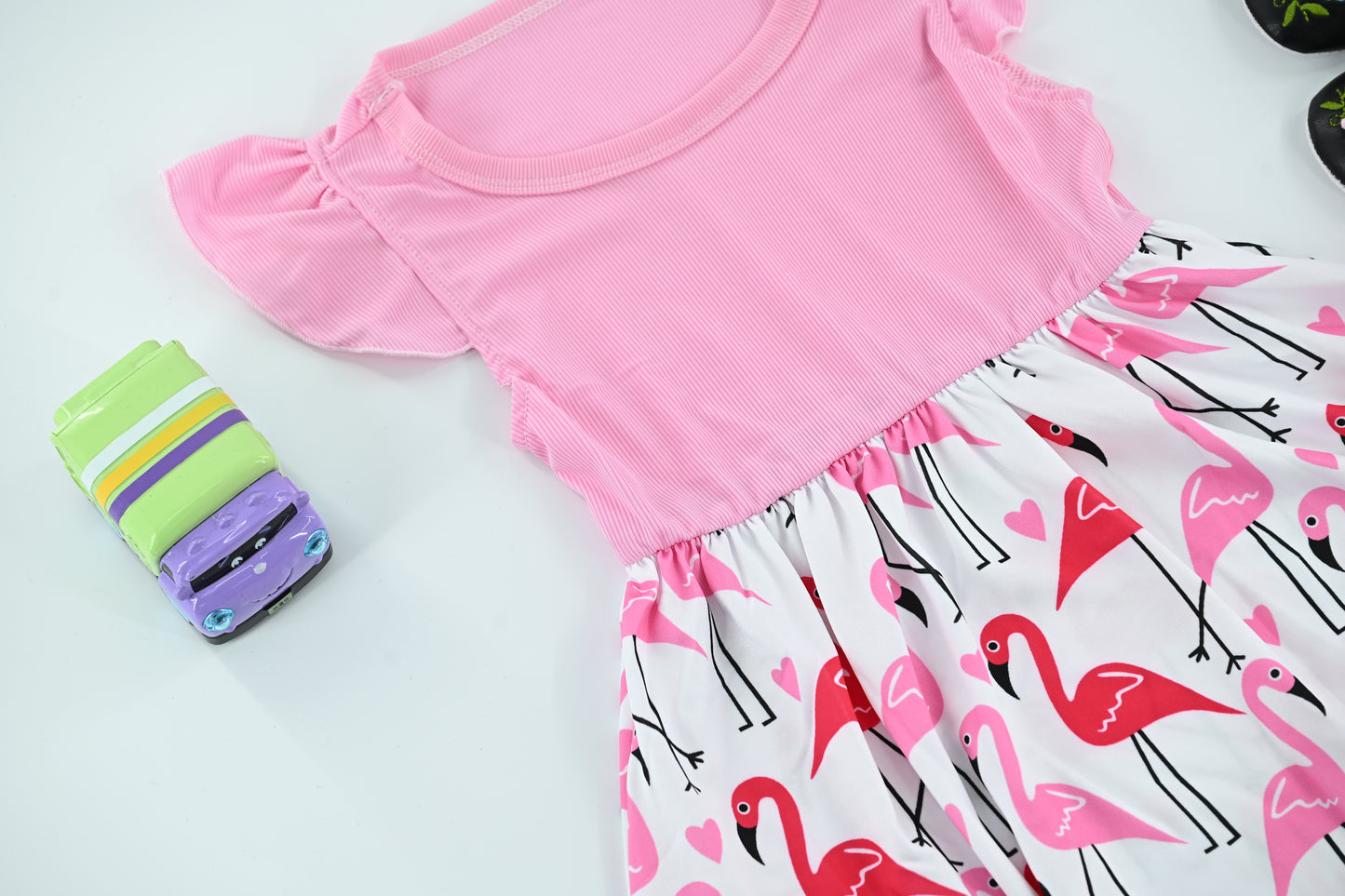Cute Baby Girls Pink Flamingo Print Dress | Ruffle Sleeve Summer Dress