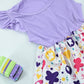 Cute Baby Girls Purple Heart & Flower Print Dress | Ruffle Sleeve Summer Dress