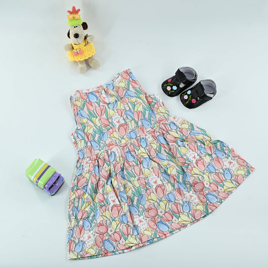 Cute Baby Girls Floral Cotton Dress | Sleeveless Summer Flower Print Dress