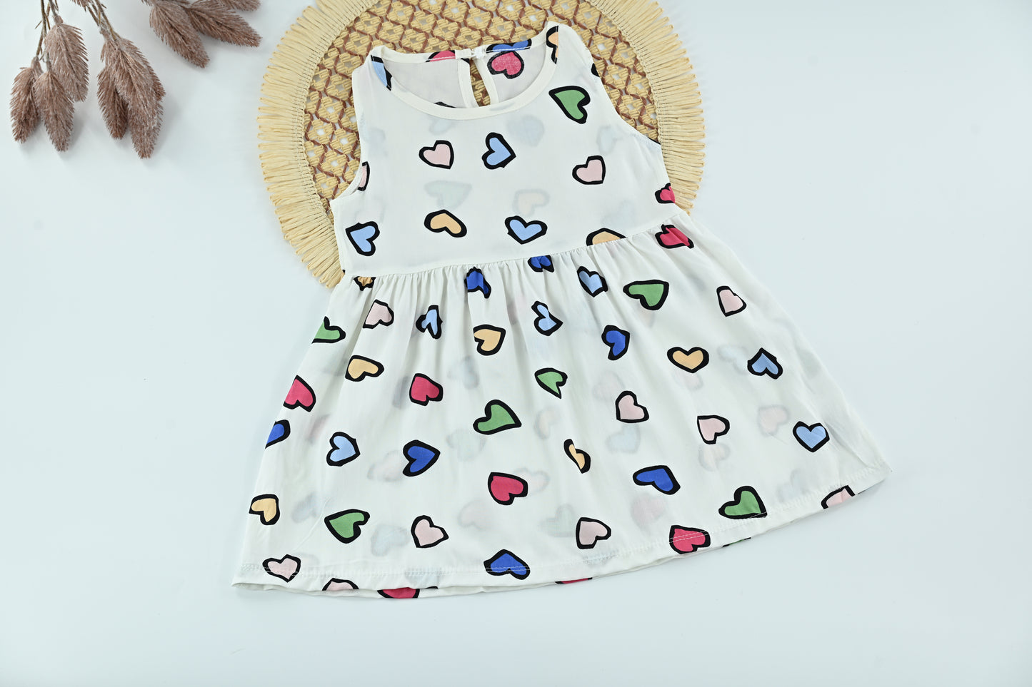 Cute Heart Print Girls Cotton Dress – Soft Summer Wear