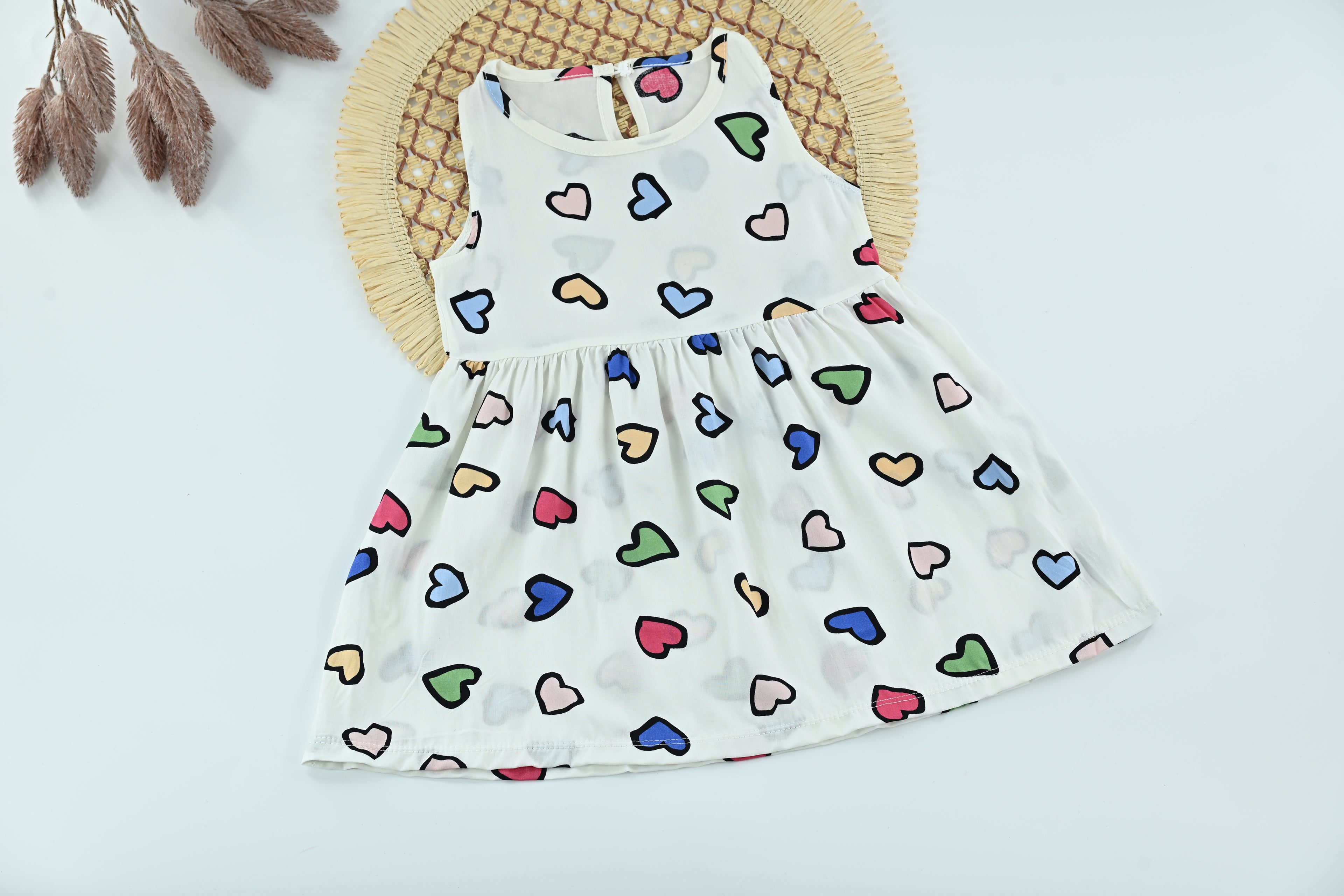Cute Heart Print Girls Cotton Dress – Soft Summer Wear