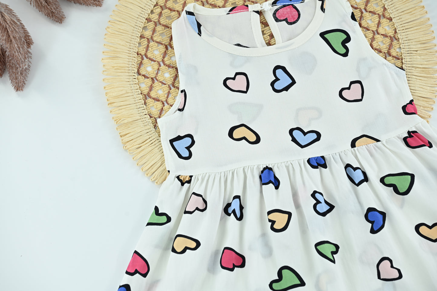 Cute Heart Print Girls Cotton Dress – Soft Summer Wear