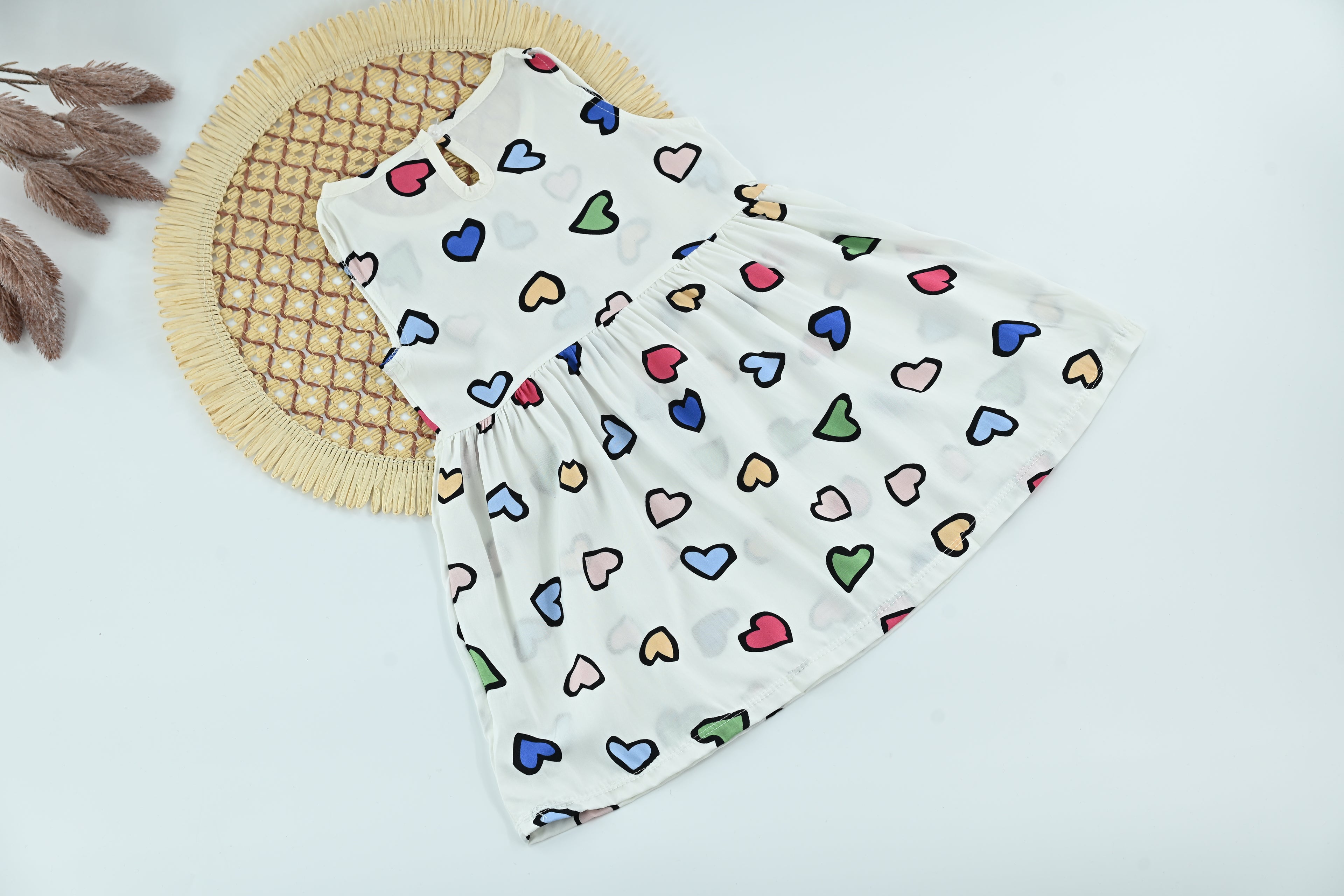 Cute Heart Print Girls Cotton Dress – Soft Summer Wear