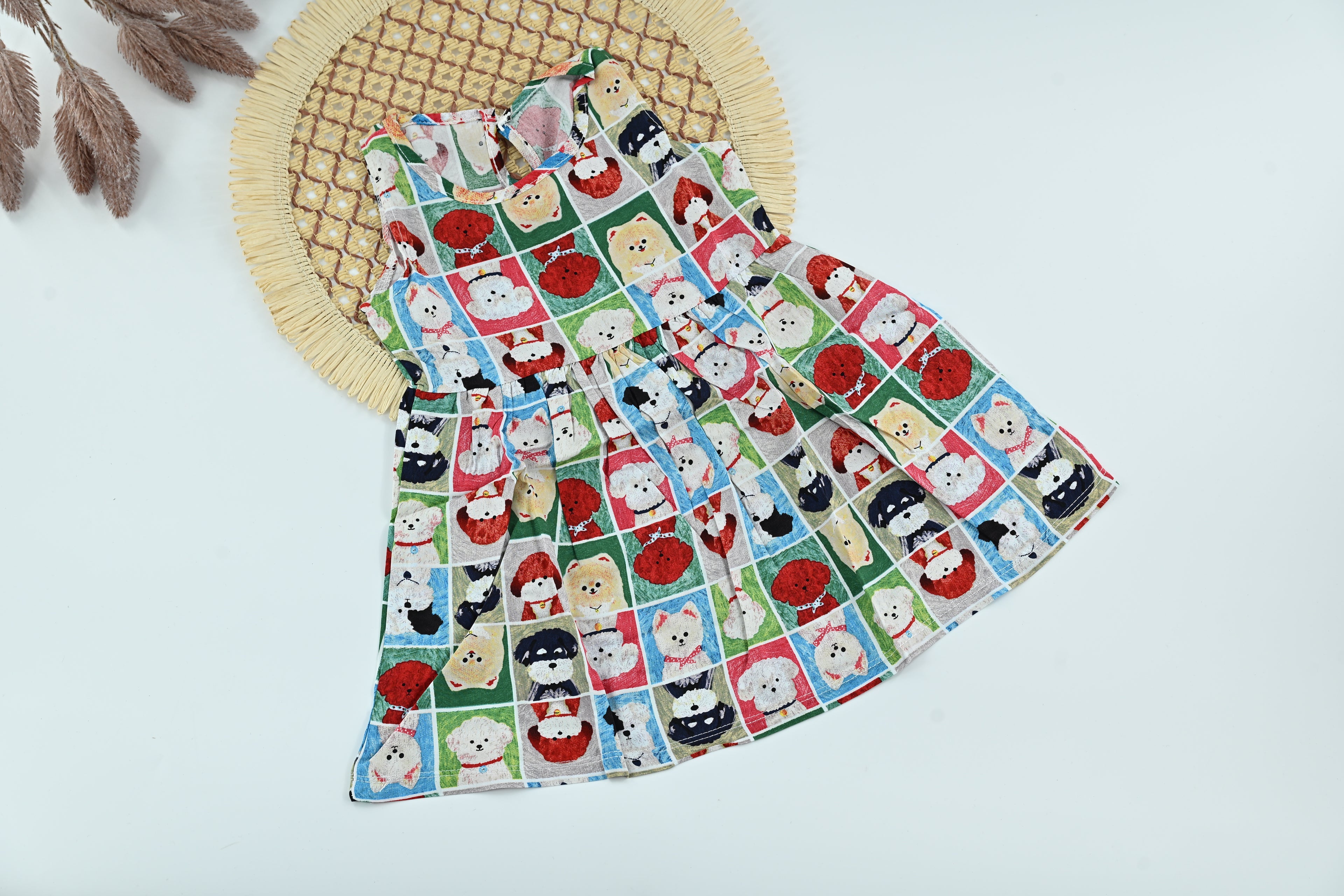 Girls Cartoon Print Cotton Dress – Cute Multicolor Casual Wear