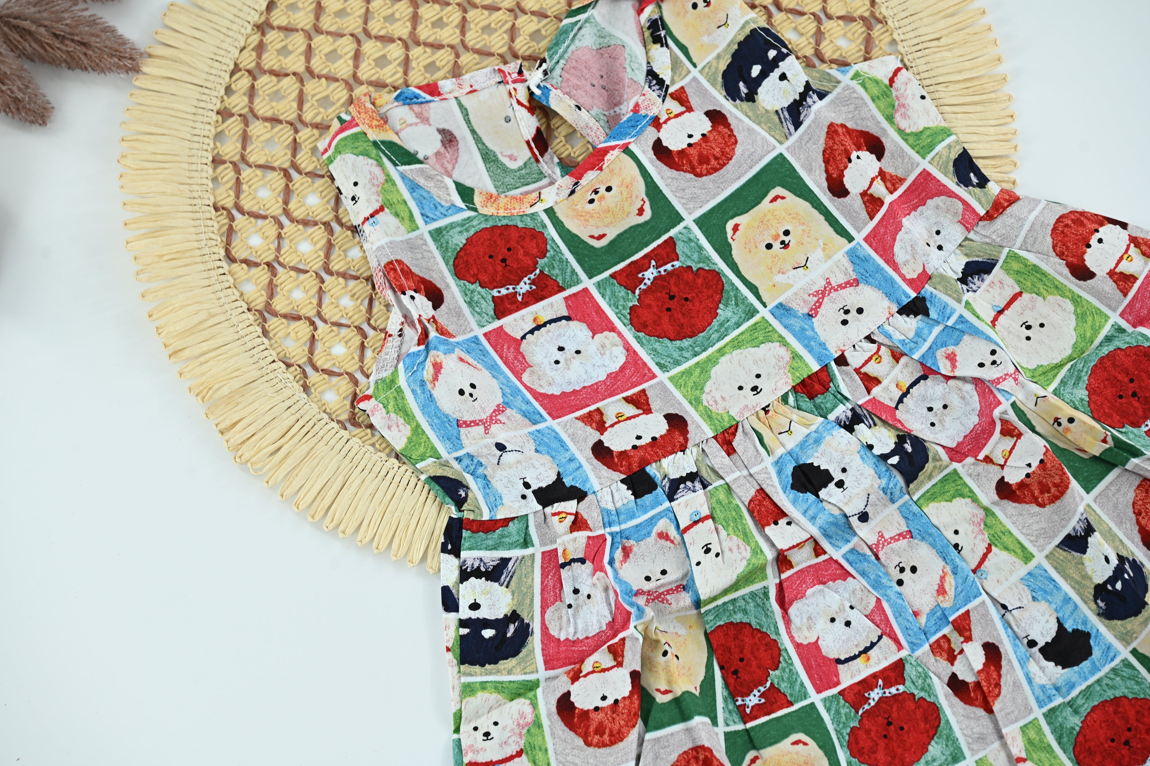 Girls Cartoon Print Cotton Dress – Cute Multicolor Casual Wear