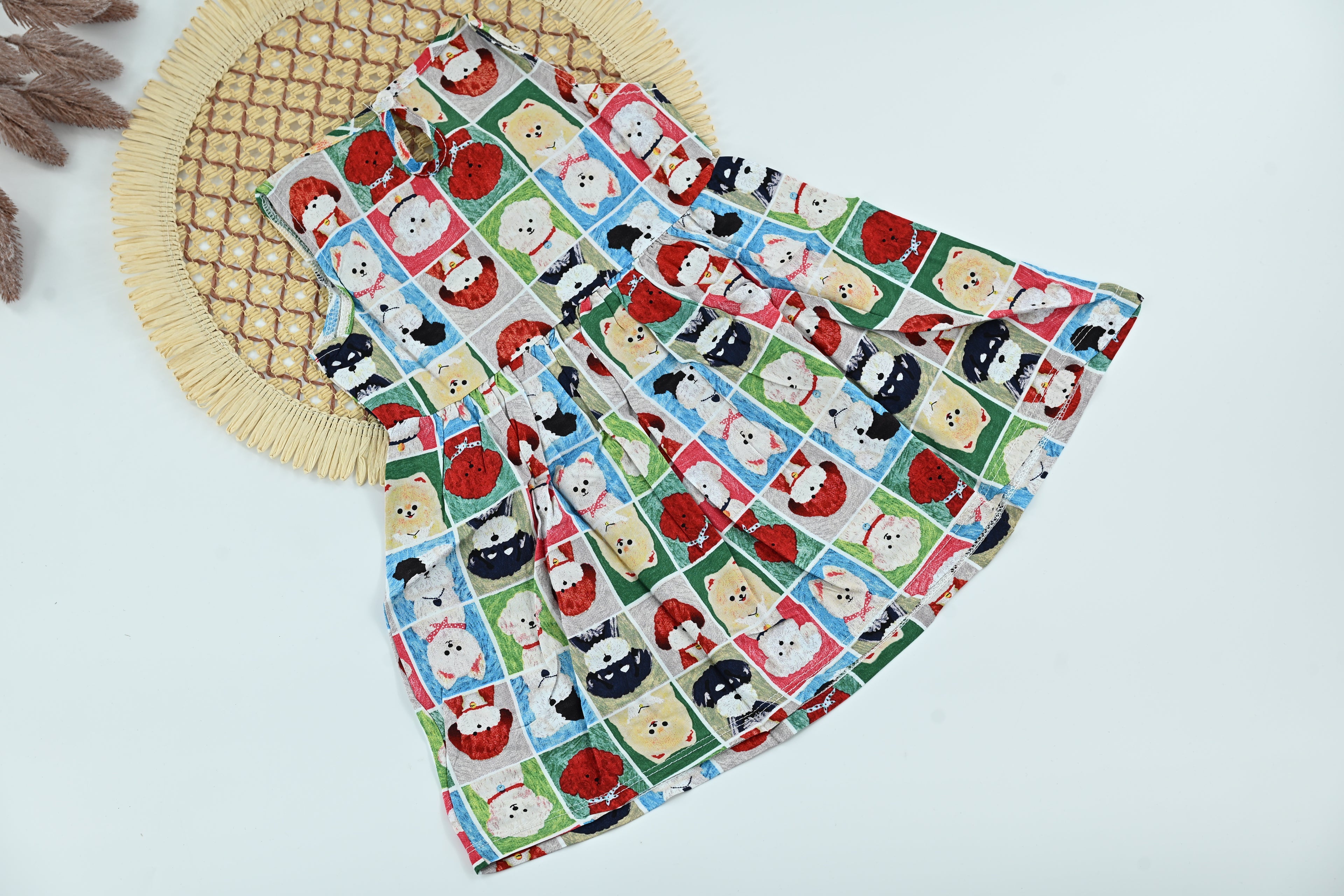 Girls Cartoon Print Cotton Dress – Cute Multicolor Casual Wear