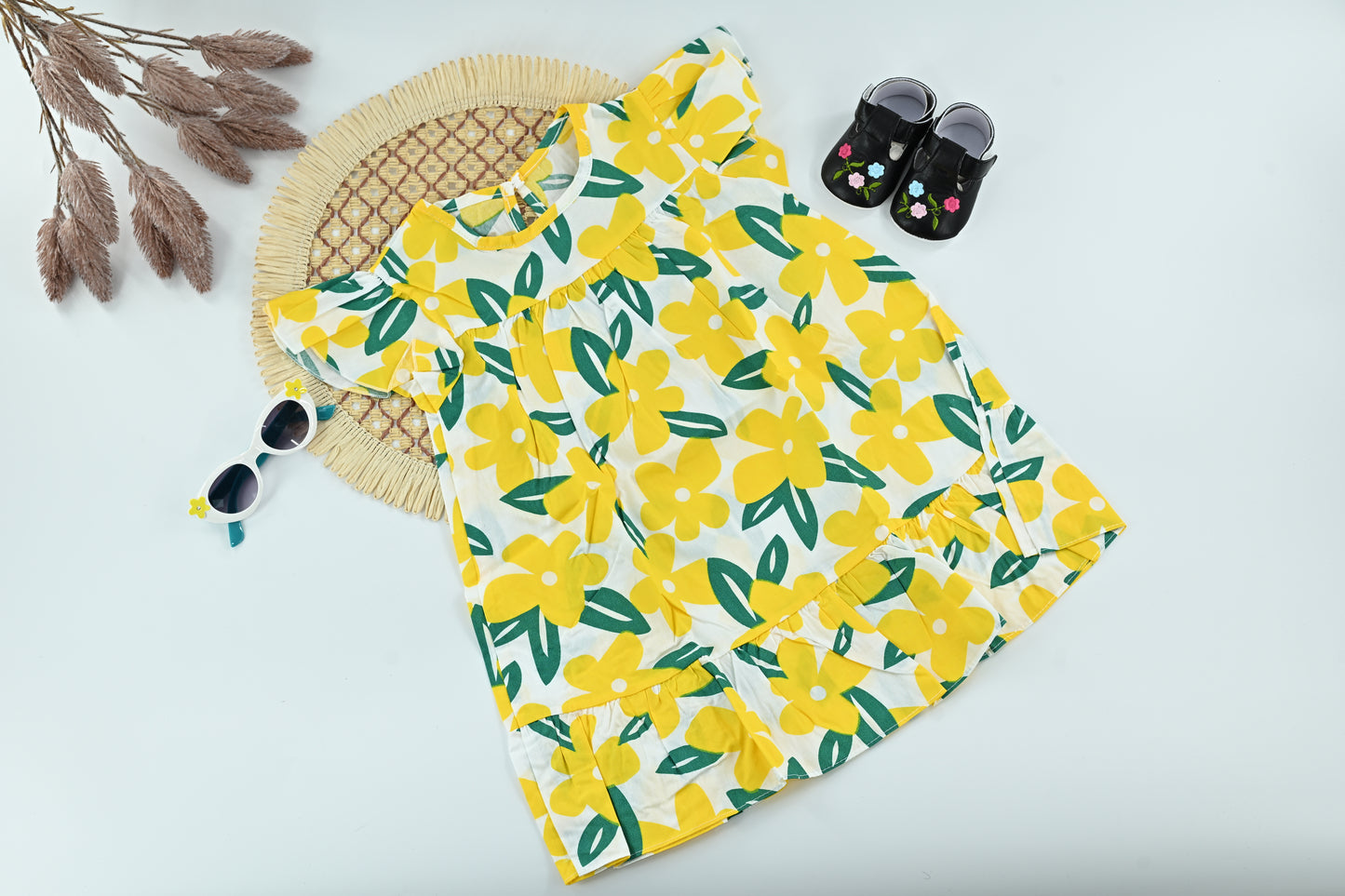 Sunny Bloom Yellow Floral Cotton Baby Dress