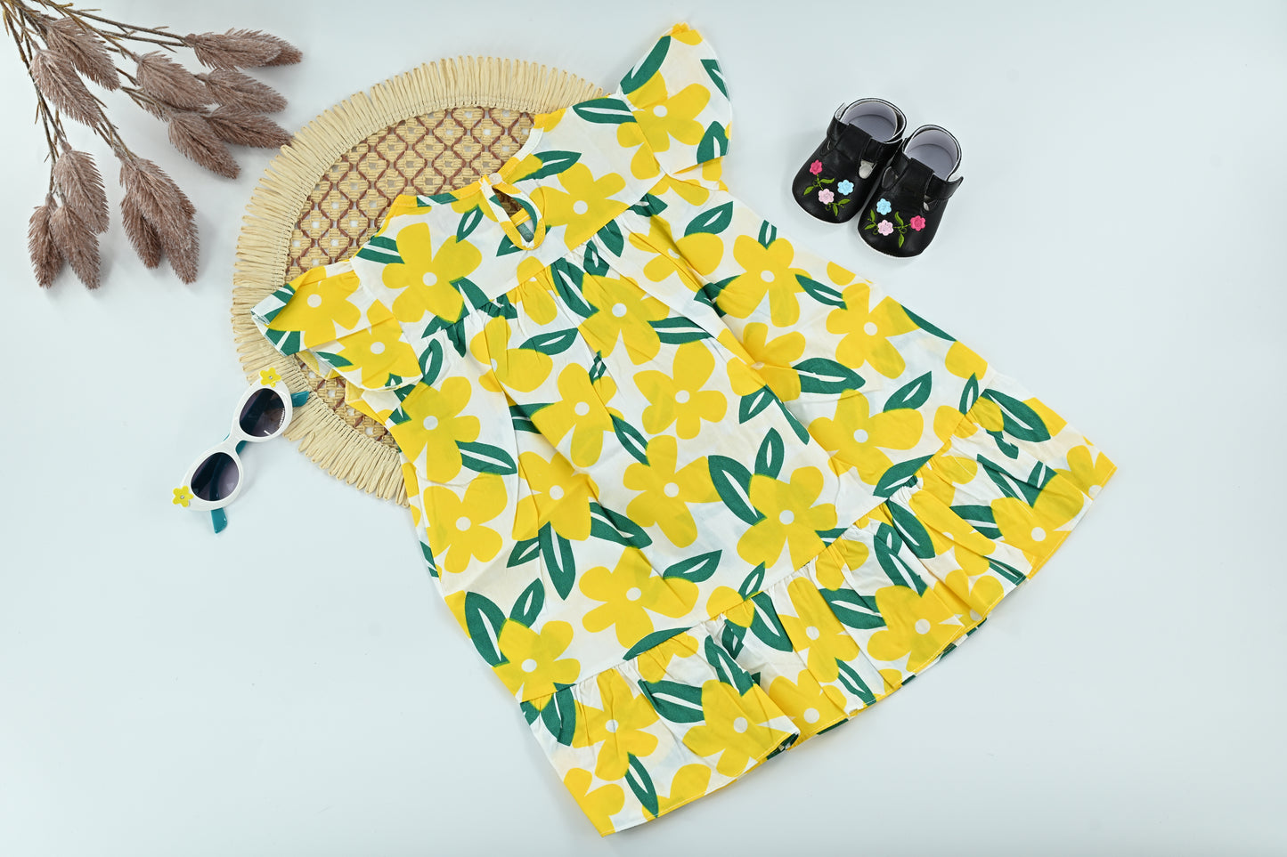 Sunny Bloom Yellow Floral Cotton Baby Dress