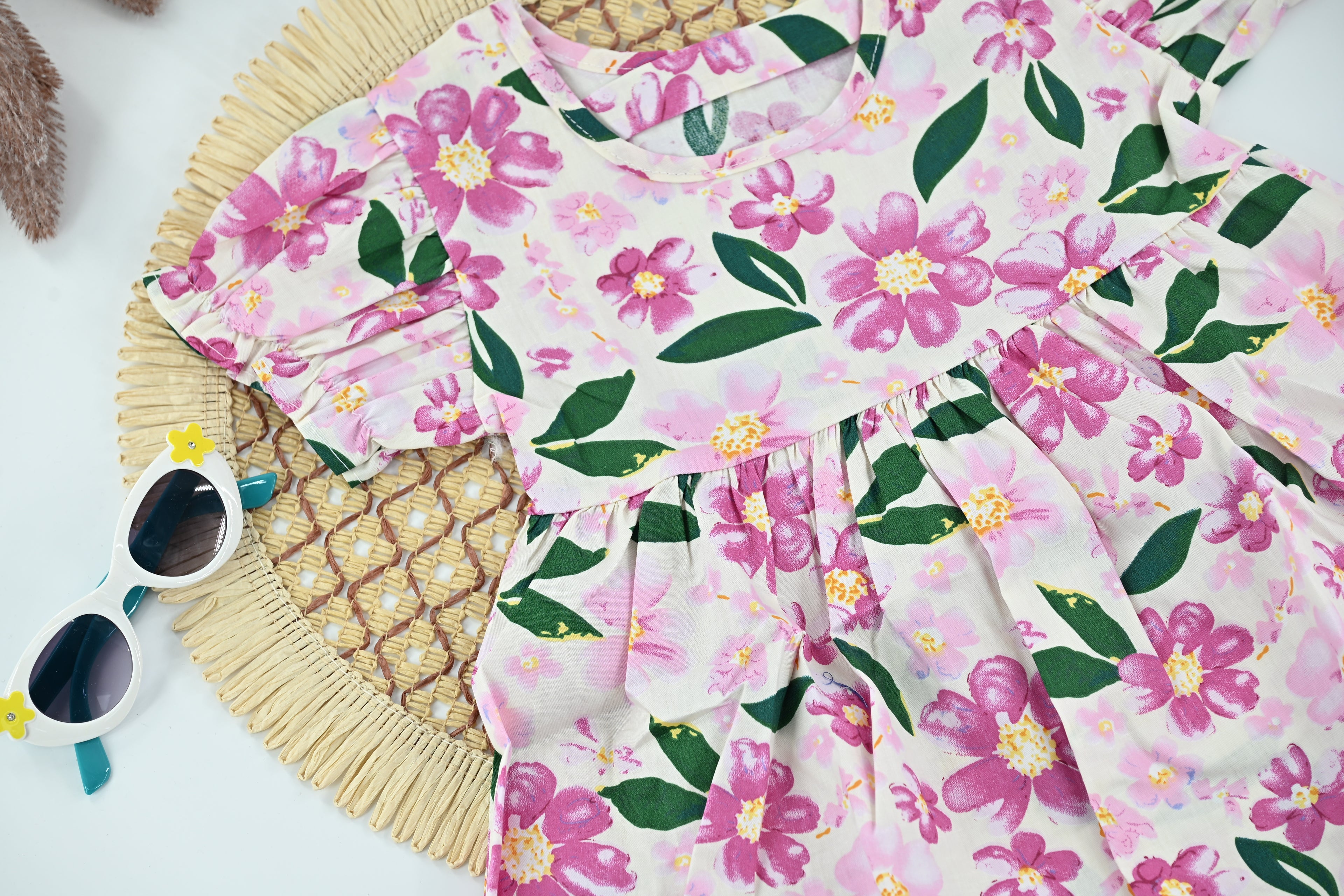 Blush Blossom Pink Floral Cotton Baby Dress